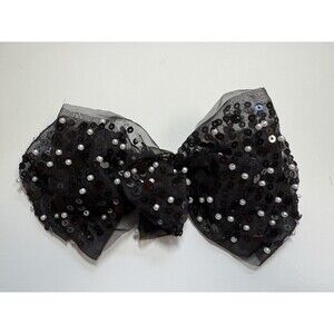 J.Crew Black Mesh Sequin And Faux Pearl Bow Barette New